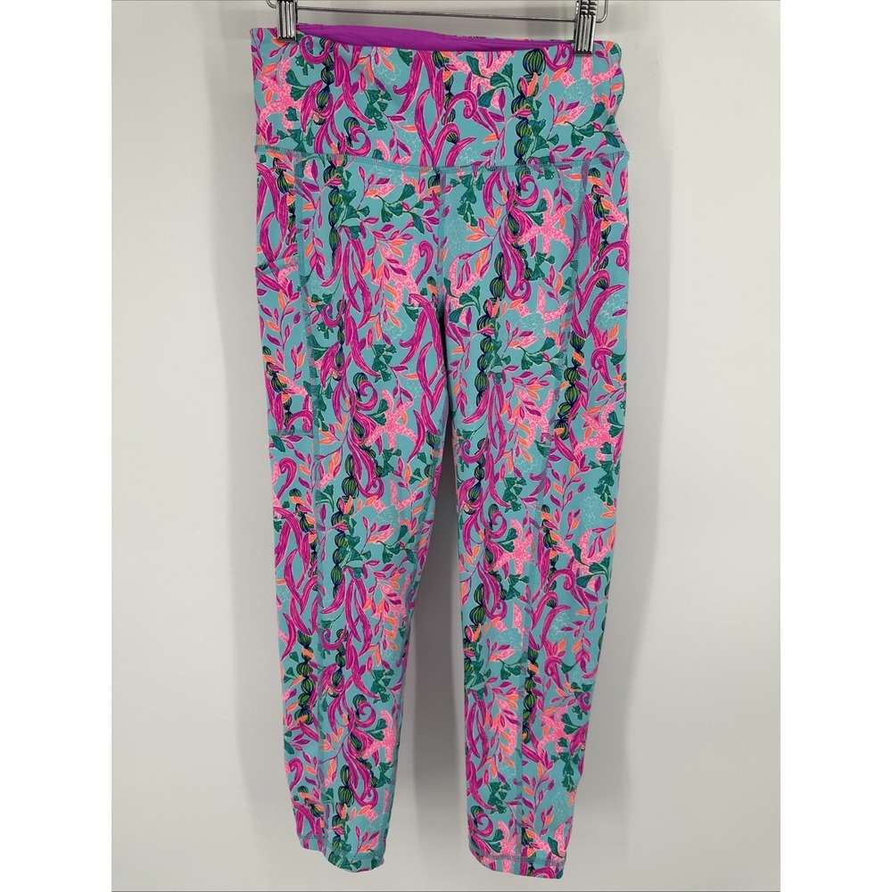 LILLY PULITZER Women's Medium Weekender Yoga Pants Leggings, Seaweed Samba